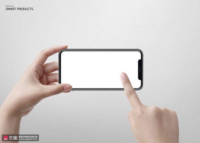 橫版手持蘋果智能手機樣機海報 智能科技，觸手可及